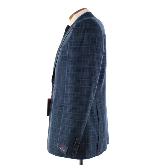 Cardinal of Canada NWT 100% Wool Sport Coat Size 42R US In Blues w/ Teal Plaid